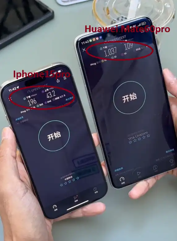 Internet Speed Test: Huawei Mate60Pro is 5 Times Faster Than iPhone15Pro
