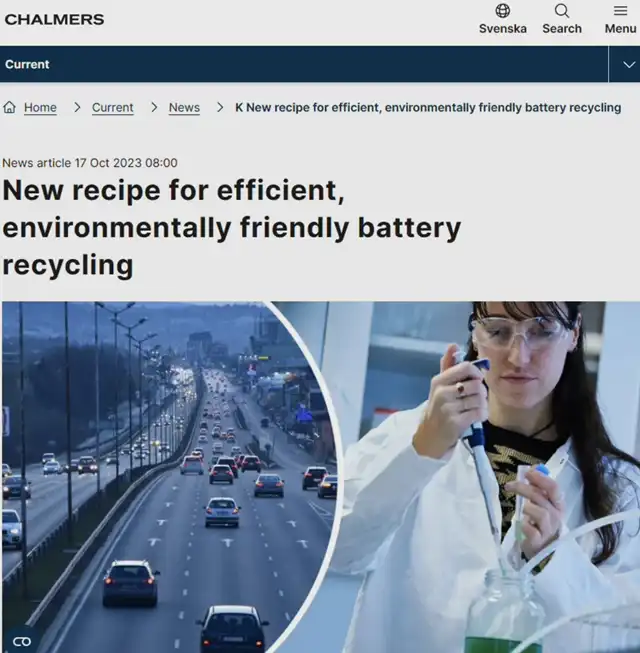 Swedish Researchers Achieve 100% Aluminum and 98% Lithium Recycling in Batteries