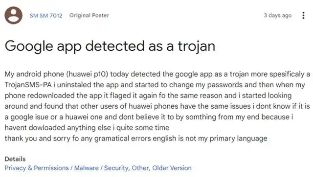 Google Apps on Huawei P10 Smartphones Flagged as TrojanSMS-PA Virus