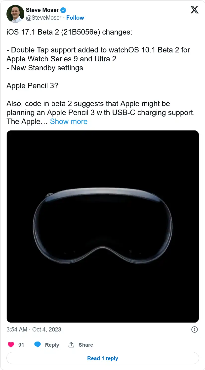 iOS 17.1 code mentions Apple Pencil using USB-C interface