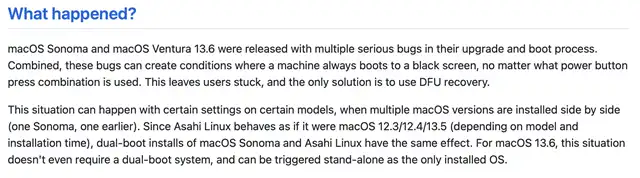Installing Asahi Linux on macOS 13.6+ May Cause Boot Failure: Official Explanation