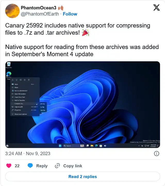 Microsoft may support more compressed file formats in Windows 11