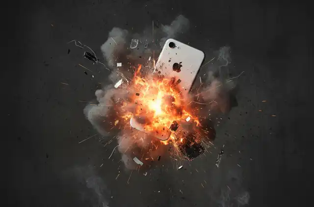 please generate an image of a iPhone exploded, the image should be at horizontal type