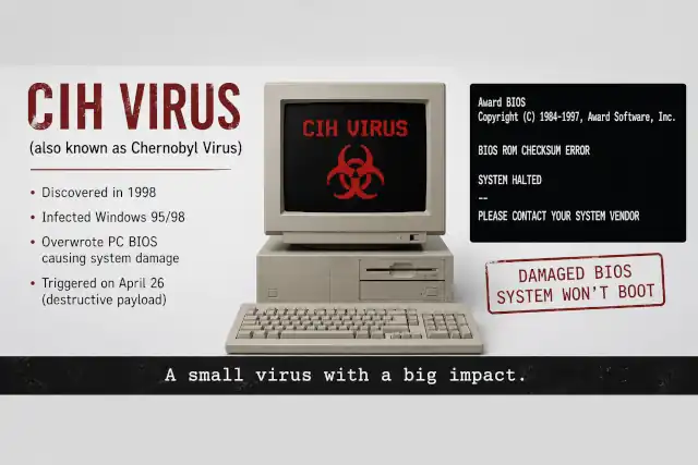 The infamous CIH virus paralyzed 60 million computers: wiping partitions clean and bricking motherboards with junk BIOS code